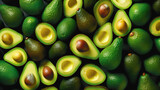Green ripe avocado top close up view. Texture vegan healthy food background. Diet organic vegetable poster photo