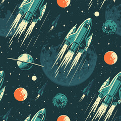 Wall Mural - space odyssey colorful seamless pattern