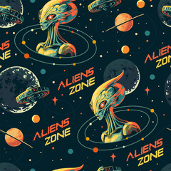Wall Mural - Aliens zone seamless pattern colorful