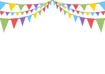celebrate hanging triangular garlands. colorful perspective flags party isolated on white background