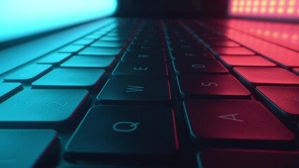 Wall Mural - close up of rgb gaming laptop keyboard. coding and big data. digital innovation protection technolog
