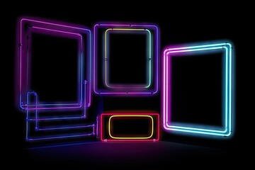 Wall Mural - a neon frame set against a dark background, created with generative ai