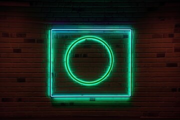 Wall Mural - neon frame on brick wall background, created with generative ai