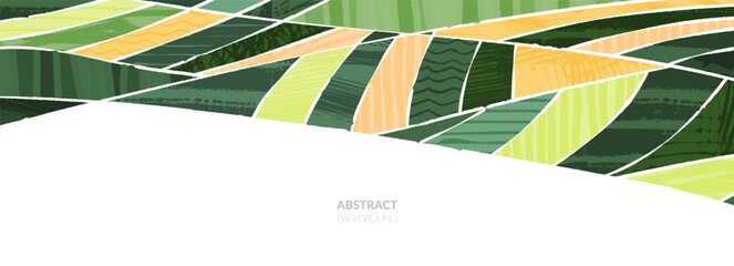 Wall Mural - Rice field collage pattern or abstract agriculture vector background with texture. Stripe japan farmland, green ecology design. Rural farm, Thailand countryside, agro illustration. Eco vineyard banner