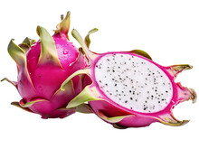 Cut Dragon Fruit Close Up. Isolated On A Transparent Background. KI.
