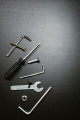 Wall Mural - Hand tools on black background, stock image