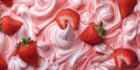 Close up of strawberry ice cream dessert. Generative ai