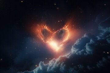 Wall Mural - heart, with rays of light shining through clouds of nebula dust and gas, created with generative ai