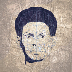 Wall Mural - wireframe mesh head shape consisting of connected dots and lines. human face silhouette