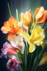 Wall Mural - still life with colorful gladioli on dark background