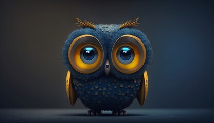 Owl head illustration with big eyes. Generative AI