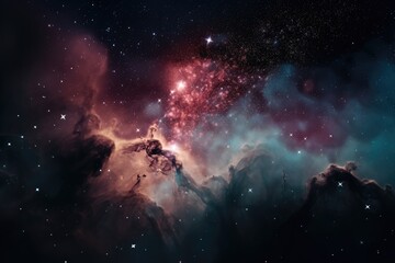 Wall Mural - abstract and surreal scene of nebula with stars, floating in the void, created with generative ai