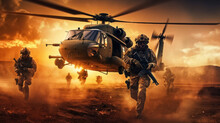 Military Helicopter Transports Soldiers. Generative AI