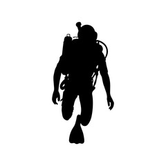 Vector illustration. Scuba diver silhouette underwater.