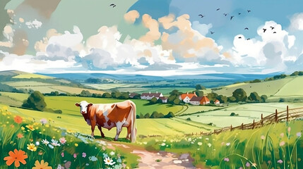Cows on a watercolor farm with Generative AI