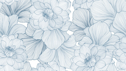 Seamless pattern with flowers dahlia and amaryllis.