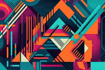 Wall Mural - abstract geometric design, featuring linear shapes and vibrant colors, created with generative ai