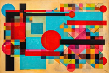 Wall Mural - mixed-media geometric composition with bold and bright colors, created with generative ai