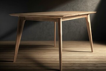 Wall Mural - natural wood table with minimalist design and sleek lines, created with generative ai