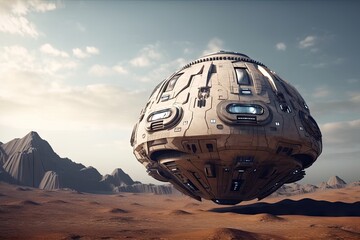 Wall Mural - futuristic spaceship landing on alien planet, with advanced technology and futuristic design, create