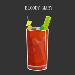 Fototapeta 	
vector illustration of a bloody merry cocktail. decorating the drink with olive, celery and lemon. eps 10.