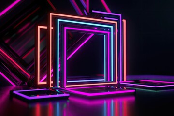 Wall Mural - neon frame with abstract background for creative mockup, created with generative ai