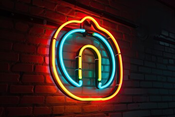 Wall Mural - neon frame displayed on brick wall background, created with generative ai