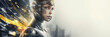 Futuristic Woman in a Blurred Bokeh Background: A High-Tech and Biotechnological Illustration. Hyper-Realistic Megalopolis