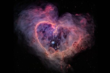 Wall Mural - heart-shaped nebula with streaks of pink and purple, created with generative ai