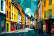 Angers in Pop: Vibrant Pop Art Depiction of a Street in the City of Angers, a Colorful Blend of Urban Charm and Artistic Flair. Generative AI
