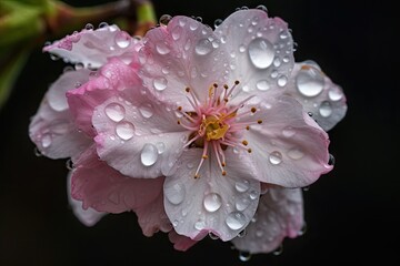 Wall Mural - cherry blossom in full bloom, with dew drops on petals, created with generative ai