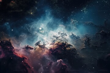 Wall Mural - vast and colorful nebula, with shining stars in the background, created with generative ai