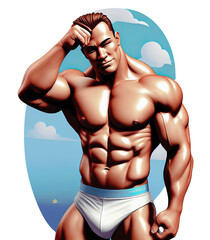 Wall Mural - Sticker on a transparent background of a muscular bodybuilder created with Generative AI technology