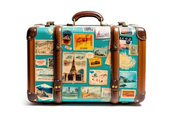 A vintage suitcase, its surface adorned with stickers from previous travel destinations, telling a story of many adventures and experiences, generative ai