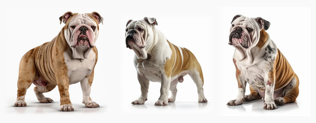 Wall Mural - Group of Bulldog isolated on white background, Generative AI