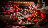 Fototapeta Zwierzęta - Concept art of A piece of pie on the background of the American flag,dedicated to the holiday of the USA Independence Day - July 4th.Generative AI