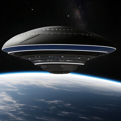 Wall Mural - extraterrestrial starship, ufo, entering in earth's orbit. generative artificial intelligence.