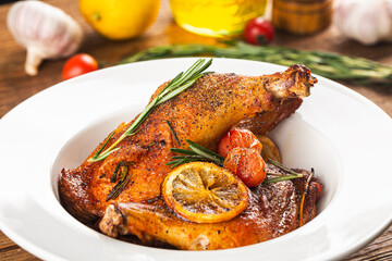 Wall Mural - Homemade roasted chicken leg with Rosemary