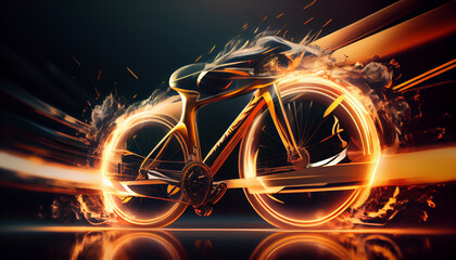 Super fast Moto bike automobile concept design with fire. Luxury speed race Moto Bike automotive concept with flames. High speed modern Moto bike with motion blur background Ai generated image