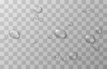 Wall Mural - Vector drops of water. Drops png. Drops on the surface, on the glass png. Drops after rain. Condensation on the surface, on the glass.