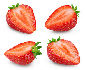 Wall Mural - strawberries isolated set. collection of sliced strawberries in different angles.