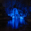 illuminated waterfall Lucky with blue light at night. Slovakia