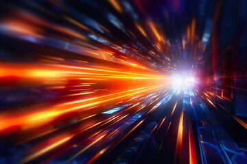 abstract futuristic background high speed vibrant orange and blue lines and bokeh glowing neon movin
