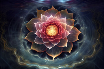 Wall Mural - lotus flower with psychic waves emanating from the centre. generative ai