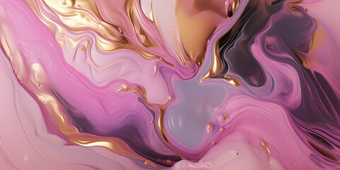 Wall Mural - Pink and golden swirls morphing abstract fluid art