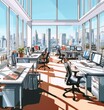 © Ilias - Discover the power of synergy and teamwork in a captivating anime cartoon-style working office. This vibrant digital art depicts a diverse group of professionals engaged in cooperative networking and