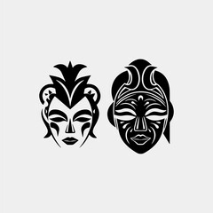 set of african tribal masks. collection of different indian, aztec mask on white background