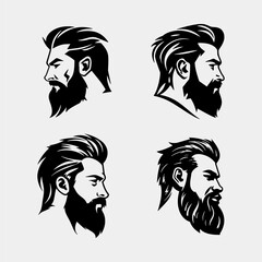 Wall Mural - set of Man with beard variations silhouette. Side face profile