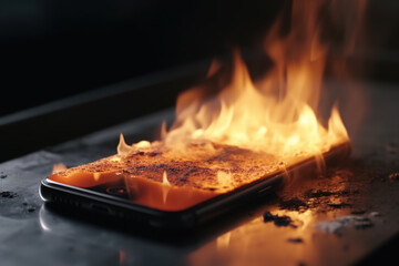 Burned Mobile Phone on the Table Created with Generative AI Technology