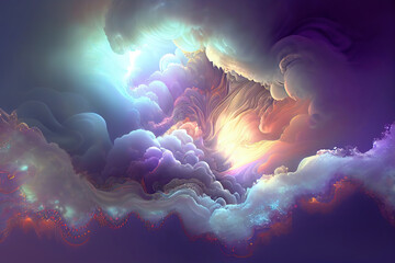 Background of clouds of fractal foam and abstract lights on the subject of art. Generative Ai